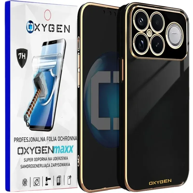 Etui na telefon Xiaomi Poco F8 Ultra Oxygen GLOW Czarne + Super Folia