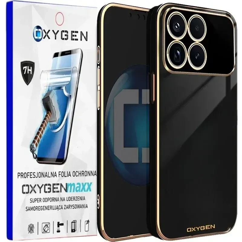 Etui na telefon Xiaomi Poco F8 Pro Oxygen GLOW Czarne + Super Folia