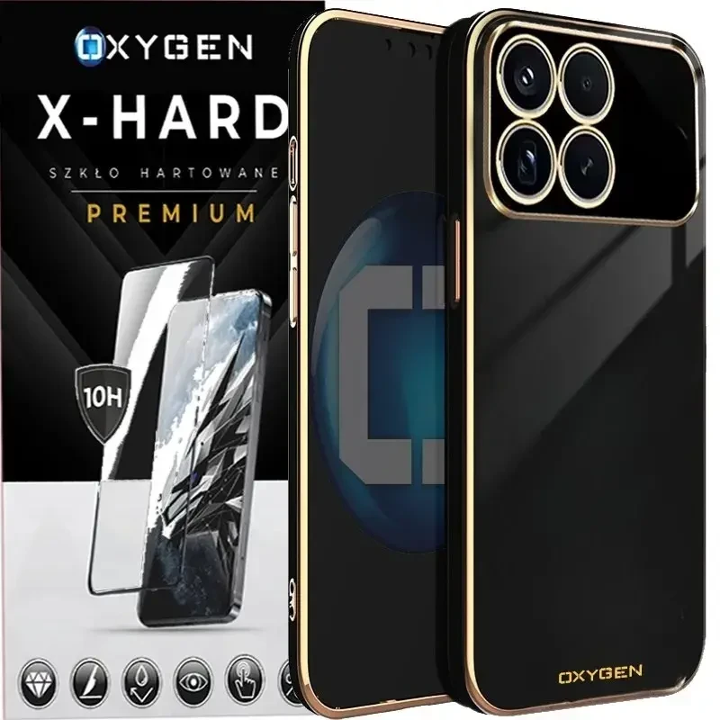 Etui na telefon Xiaomi Poco F8 Pro Oxygen GLOW Czarne + Szkło Hartowane X-HARD