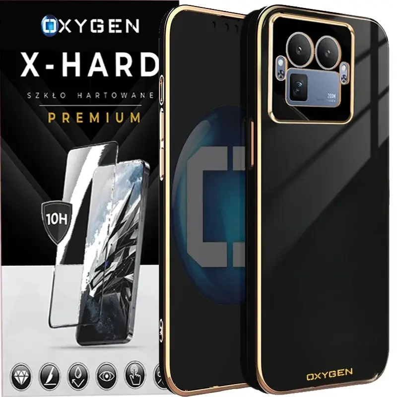 Etui na telefon Realme GT 8 Pro Oxygen GLOW Czarne + Szkło Hartowane X-HARD