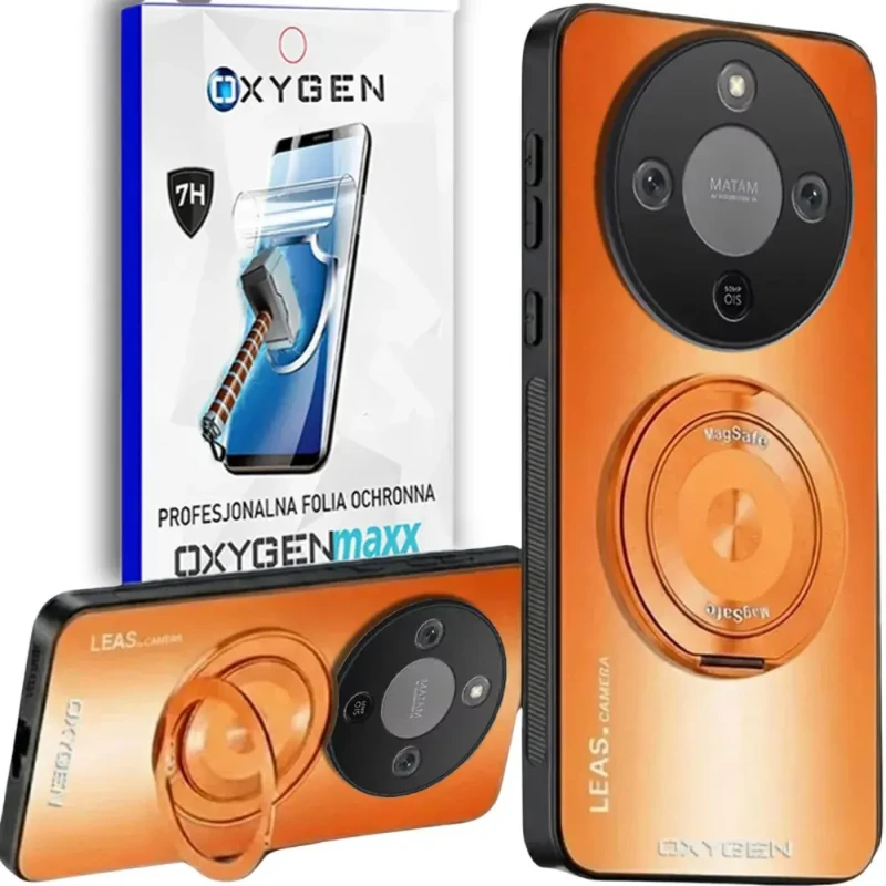 Etui na telefon Honor Magic8 Lite Pomarańczowe Oxygen LeaS MAGSafe  + Super Folia