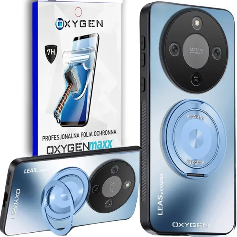 Etui na telefon Honor Magic8 Lite Niebieskie Oxygen LeaS MAGSafe  + Super Folia