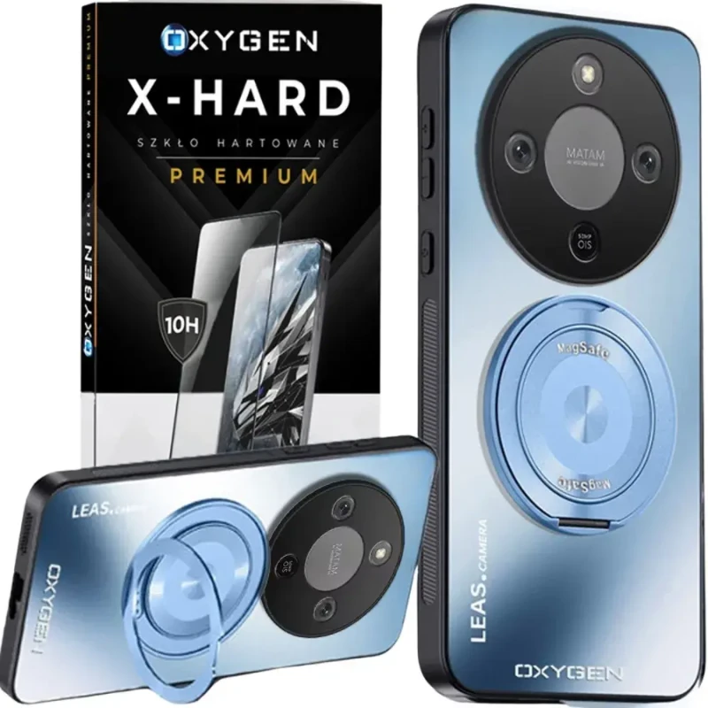 Etui na telefon Honor Magic8 Lite Niebieskie Oxygen LeaS MAGSafe  + Szkło Hartowane X-HARD