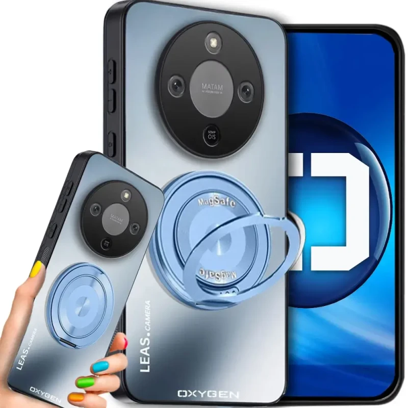 Etui na telefon Honor Magic8 Lite Niebieskie Oxygen LeaS MAGSafe