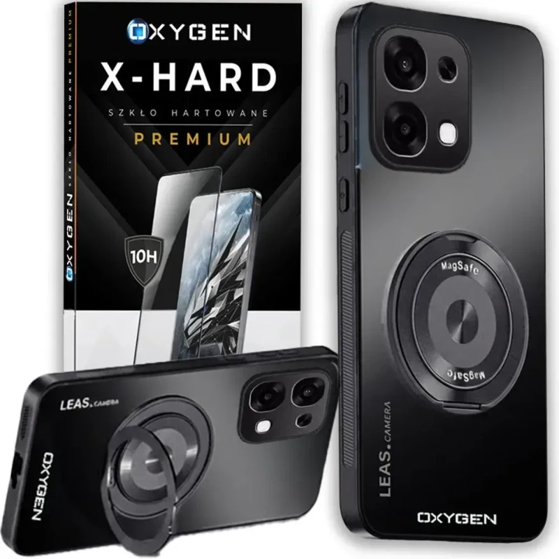 Etui na telefon Oppo A6 Pro Czarne Oxygen LeaS MAGSafe  + Szkło Hartowane X-HARD