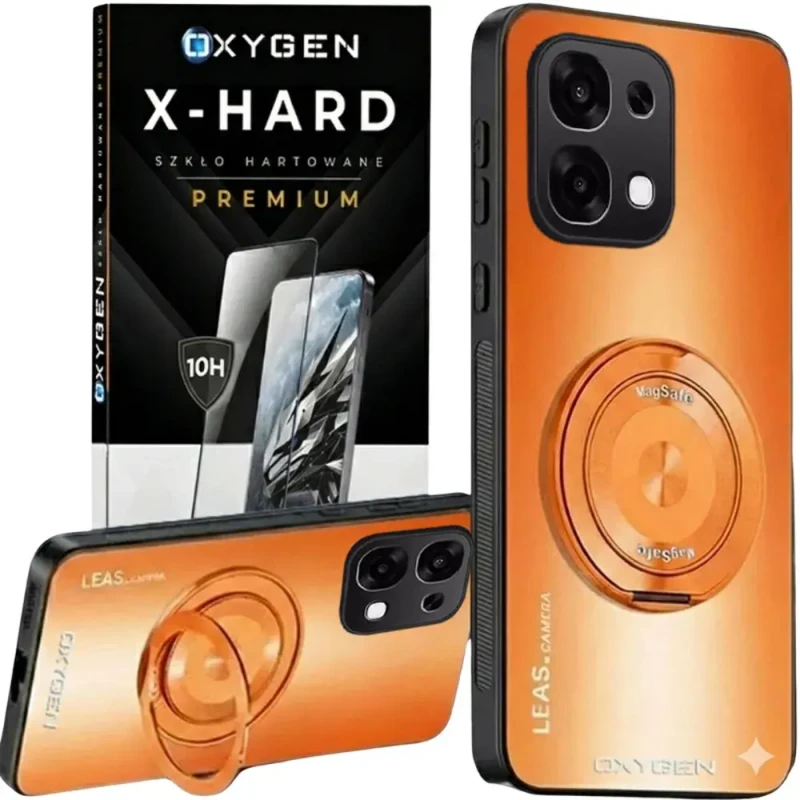 Etui na telefon Oppo A6 Pro Pomarańczowe Oxygen LeaS MAGSafe  + Szkło Hartowane X-HARD