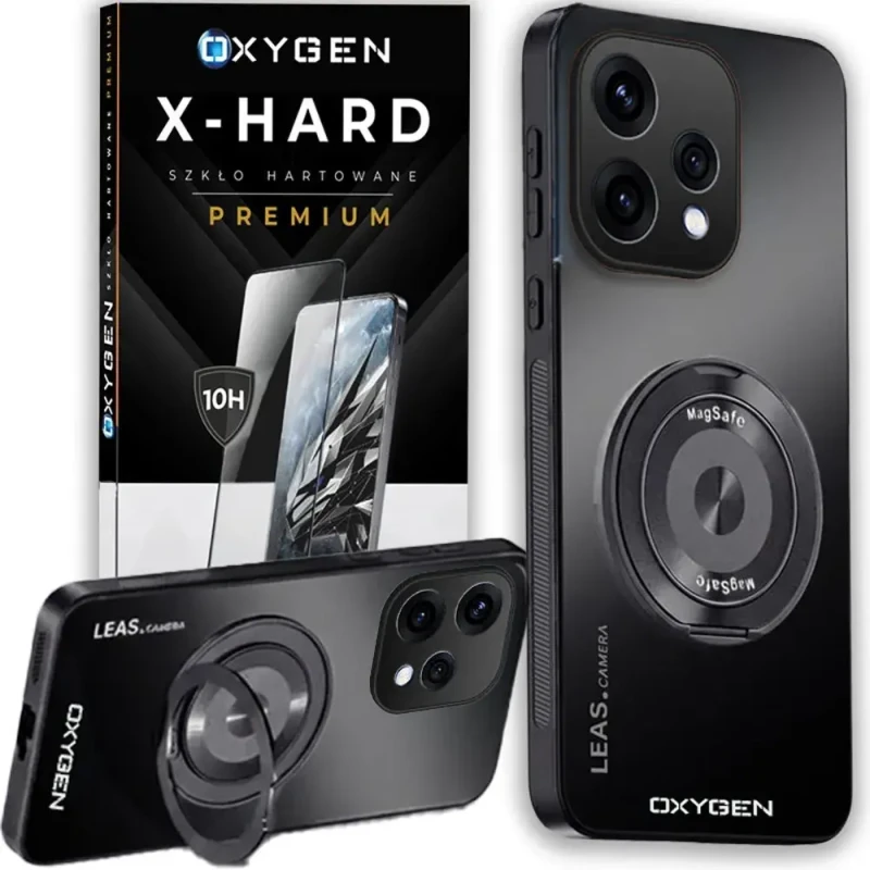 Etui na telefon Oppo Reno15 5G Czarne Oxygen LeaS MAGSafe  + Szkło Hartowane X-HARD