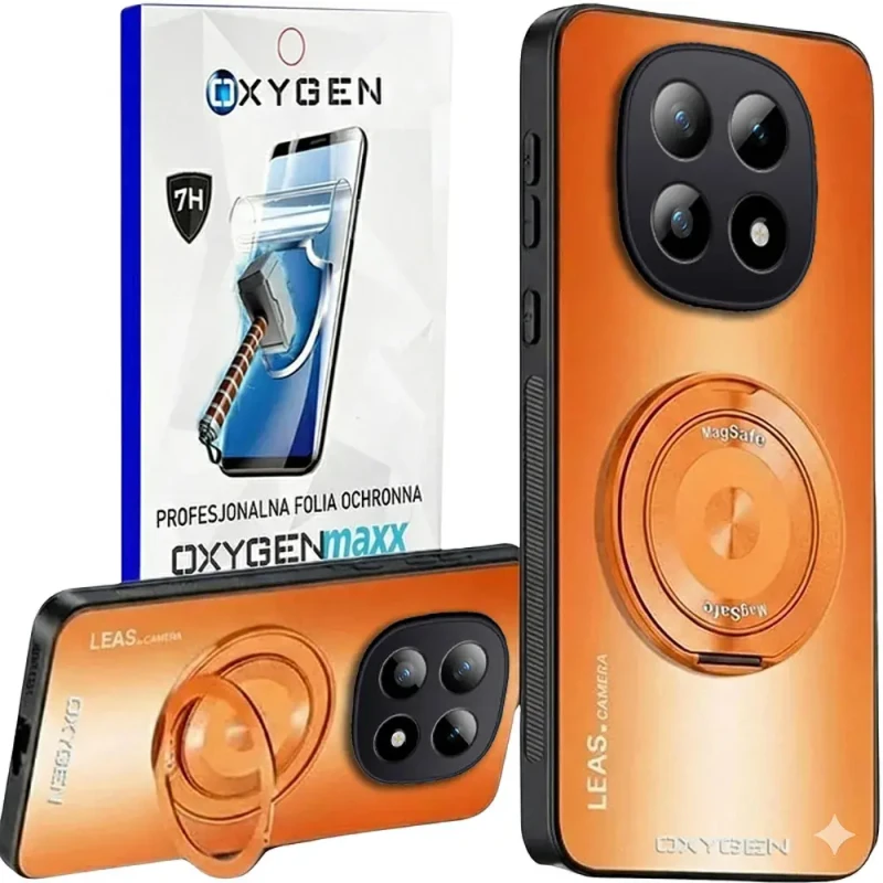 Etui na telefon Xiaomi Redmi Note 15 4G Pomarańczowe Oxygen LeaS MAGSafe  + Super Folia
