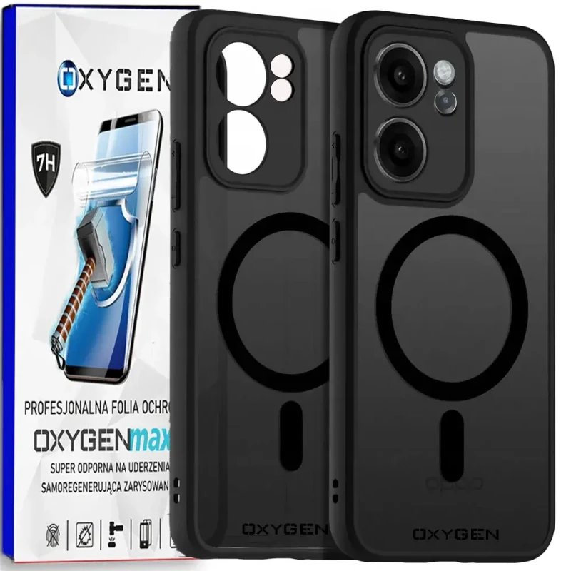 Etui na telefon Oppo Reno15 Pro Czarne Oxygen MAGSafe + Super Folia