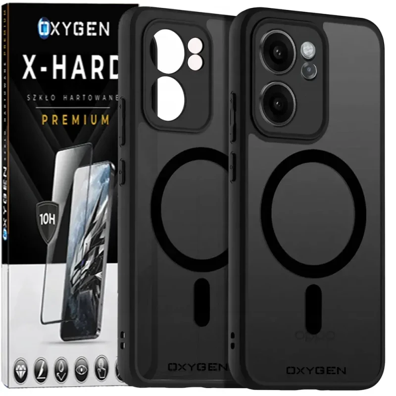 Etui na telefon Oppo Reno15 Pro Czarne Oxygen MAGSafe + Szkło Hartowane X-HARD