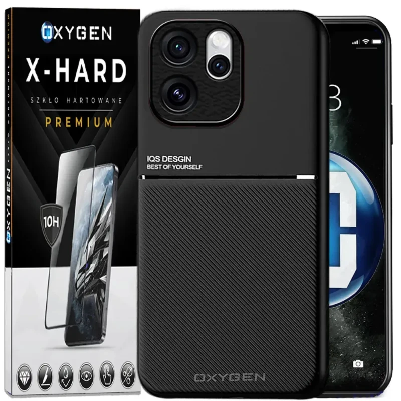 Etui na telefon Oppo Reno15 Pro Czarne Oxygen IQS + Szkło Hartowane X-HARD