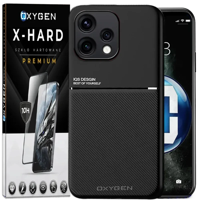 Etui na telefon Oppo Reno15 5G Czarne Oxygen IQS + Szkło Hartowane X-HARD