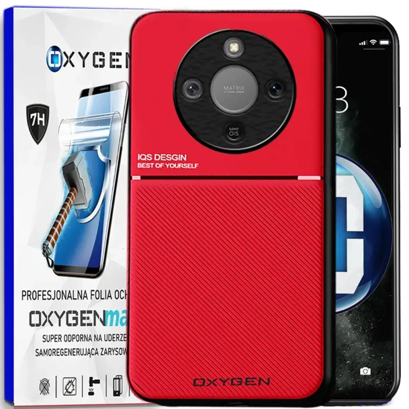 Etui na telefon Honor Magic8 Lite Czerwone Oxygen IQS + Super Folia
