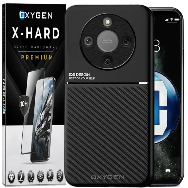 Etui na telefon Honor Magic8 Lite Czarne Oxygen IQS + Szkło Hartowane X-HARD