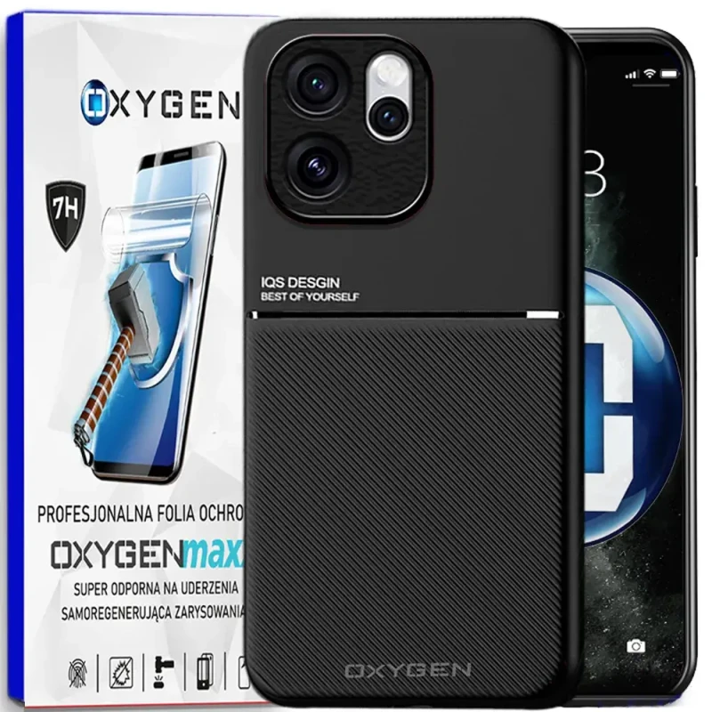 Etui na telefon Oppo Reno15 Pro Max Czarne Oxygen IQS + Super Folia