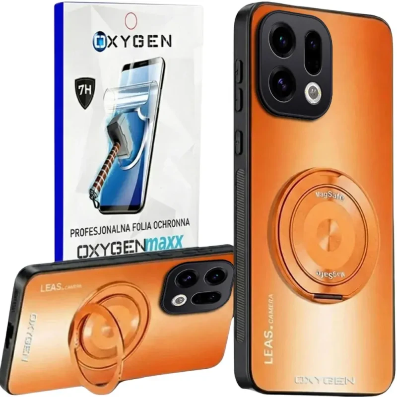 Etui na telefon Oppo Find X9 Pomarańczowe Oxygen LeaS MAGSafe  + Super Folia