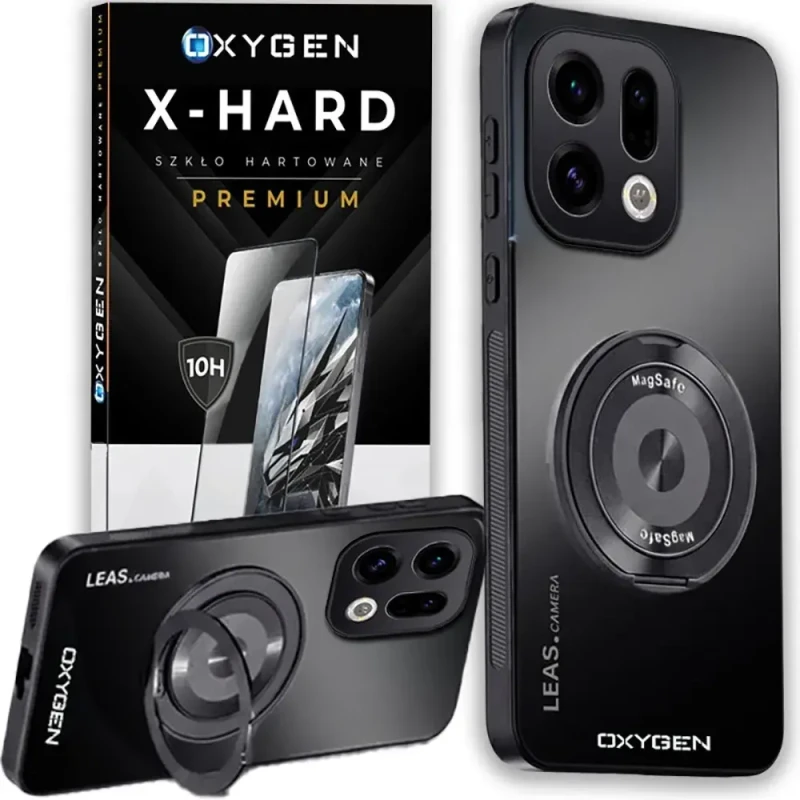 Etui na telefon Oppo Find X9 Czarne Oxygen LeaS MAGSafe  + Szkło Hartowane X-HARD