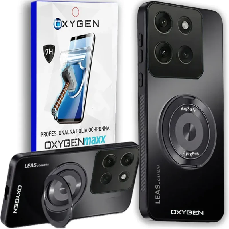 Etui na telefon Motorola Edge 50 Neo Czarne Oxygen LeaS MAGSafe  + Super Folia