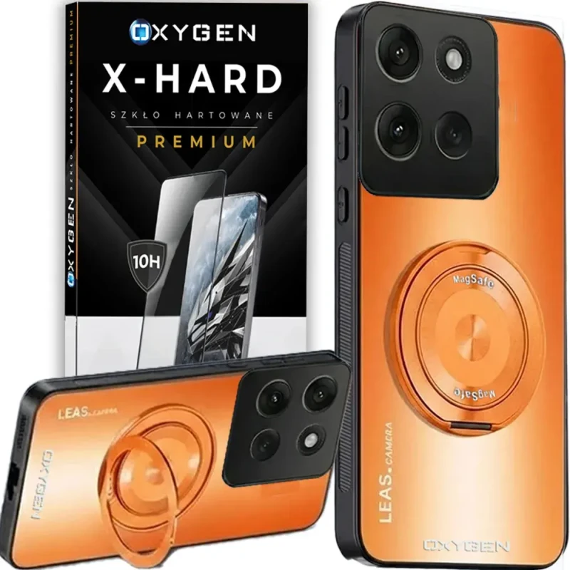 Etui na telefon Motorola Edge 50 Neo Pomarańczowe Oxygen LeaS MAGSafe + Szkło Hartowane X-HARD