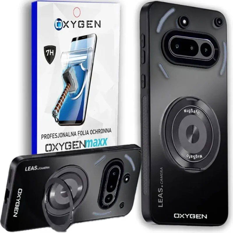 Etui na telefon Nothing Phone 3A Czarne Oxygen LeaS MAGSafe  + Super Folia