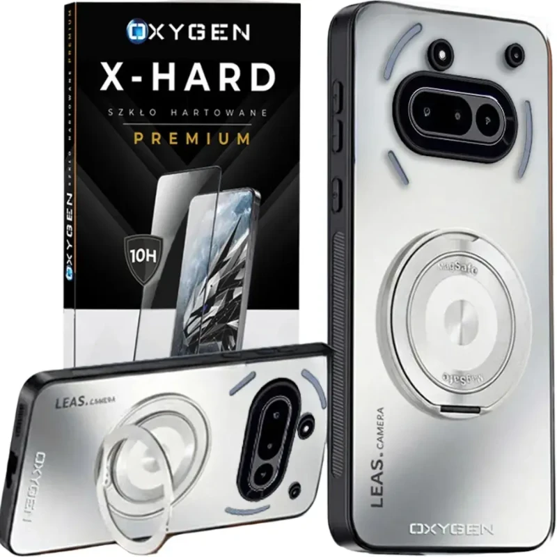 Etui na telefon Nothing Phone 3A Białe Oxygen LeaS MAGSafe + Szkło Hartowane X-HARD