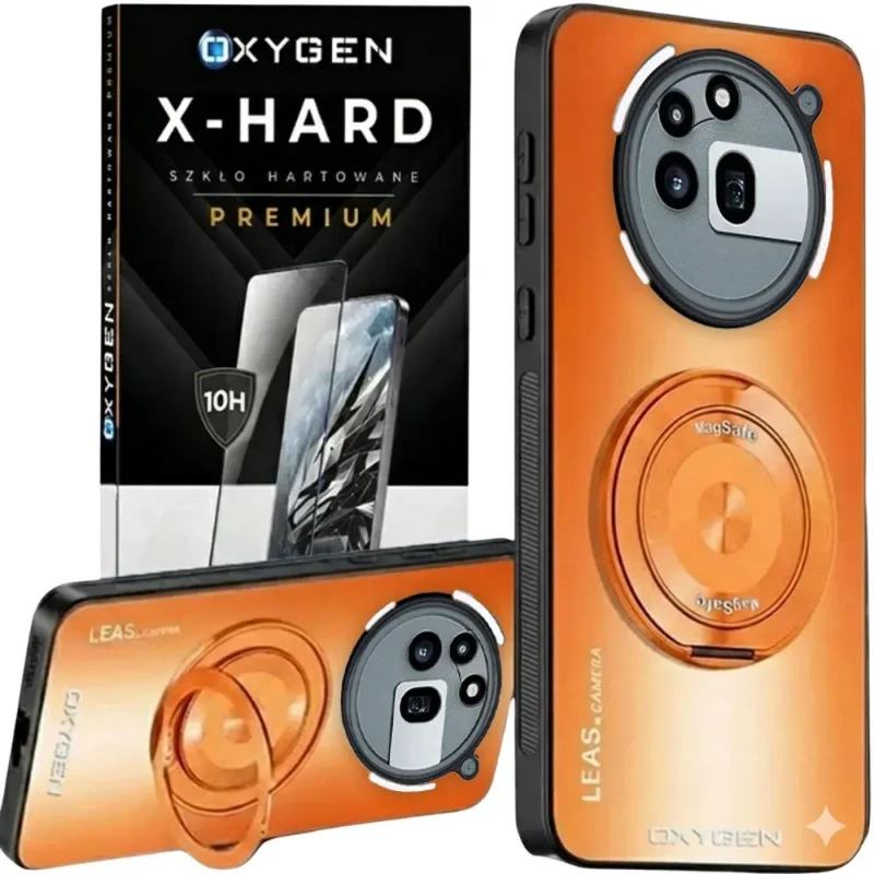 Etui na telefon Nothing Phone 3A Pro Pomarańczowe Oxygen LeaS MAGSafe + Szkło Hartowane X-HARD