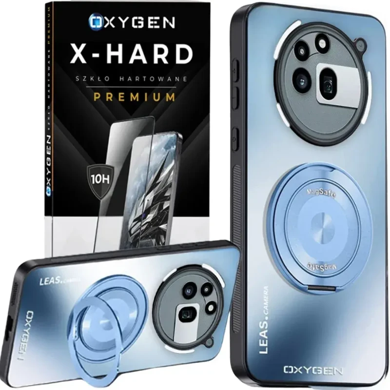 Etui na telefon Nothing Phone 3A Pro Niebieskie Oxygen LeaS MAGSafe + Szkło Hartowane X-HARD