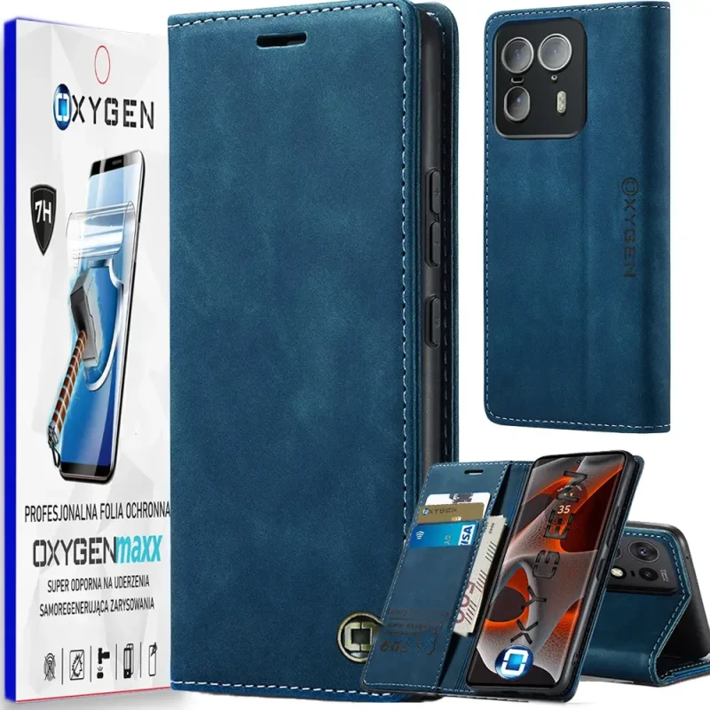 Etui na telefon Motorola Edge 50 ULTRA Oxygen BooK Niebieskie + Super Folia Samoregenerująca