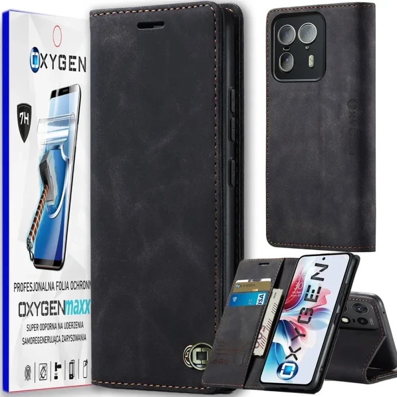 Etui na telefon Motorola Edge 50 ULTRA Oxygen BooK Czarne + Super Folia Samoregenerująca
