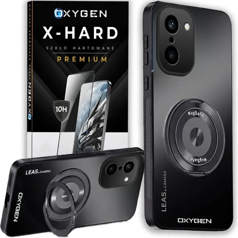 Etui na telefon OnePlus 15R Czarne Oxygen LeaS MAGSafe + Szkło Hartowane X-HARD