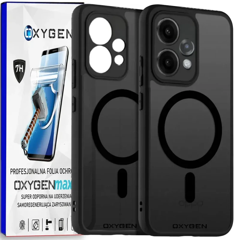 Etui na telefon Oppo Reno15 5G Czarne Oxygen MAGSafe + Super Folia