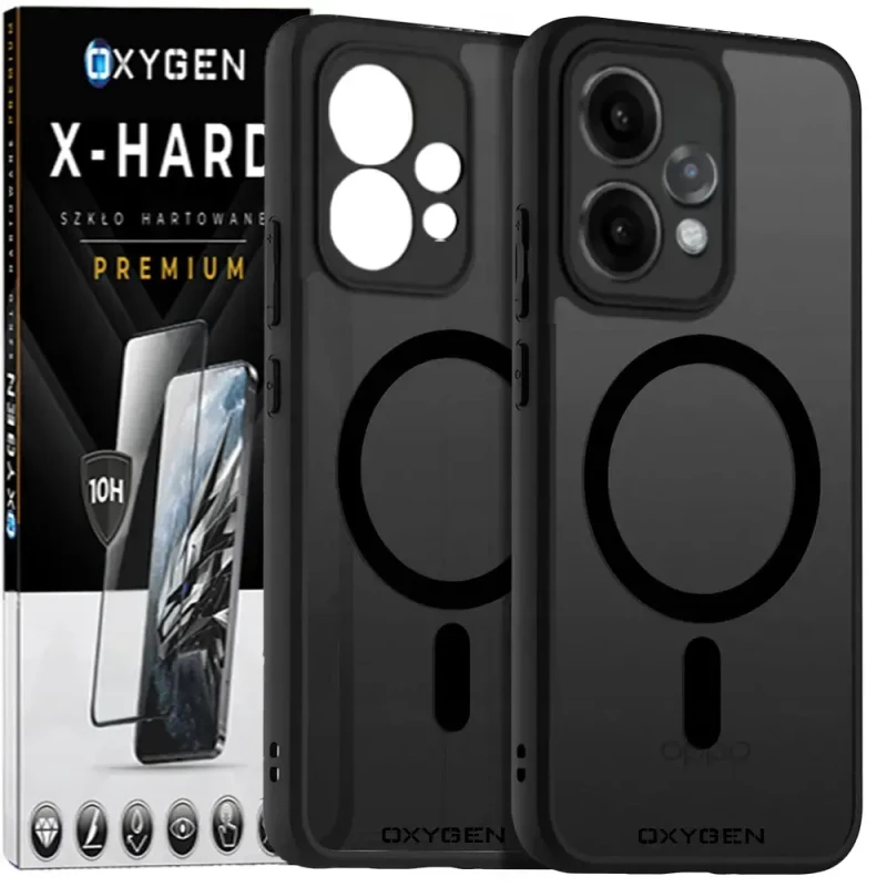 Etui na telefon Oppo Reno15 5G Czarne Oxygen MAGSafe + Szkło Hartowane X-HARD