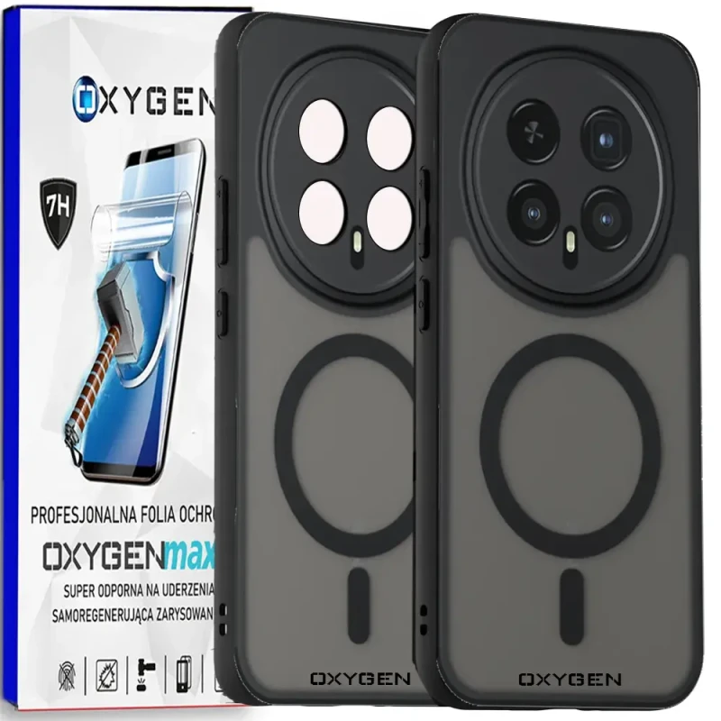 Etui na telefon Honor Magic8 Pro Czarne Oxygen MAGSafe + Super Folia