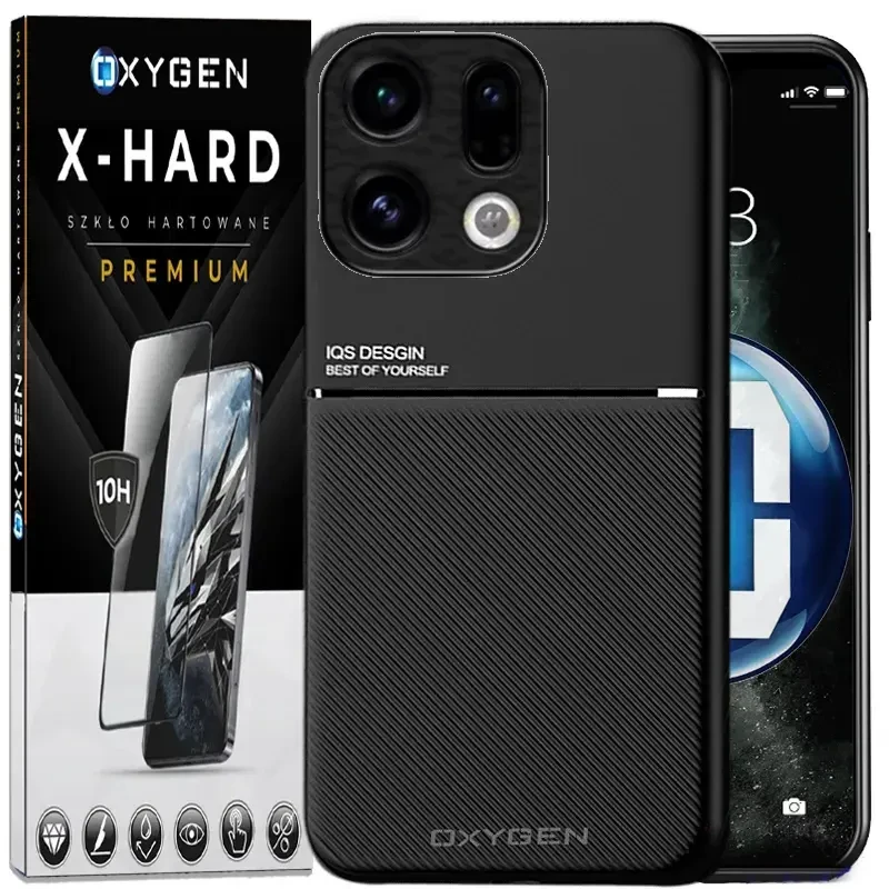 Etui na telefon Oppo Find X9 Czarne Oxygen IQS + Szkło Hartowane X-HARD