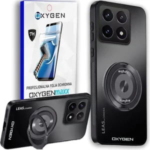Etui na telefon Xiaomi 17 Czarne Oxygen LeaS MAGSafe  + Super Folia