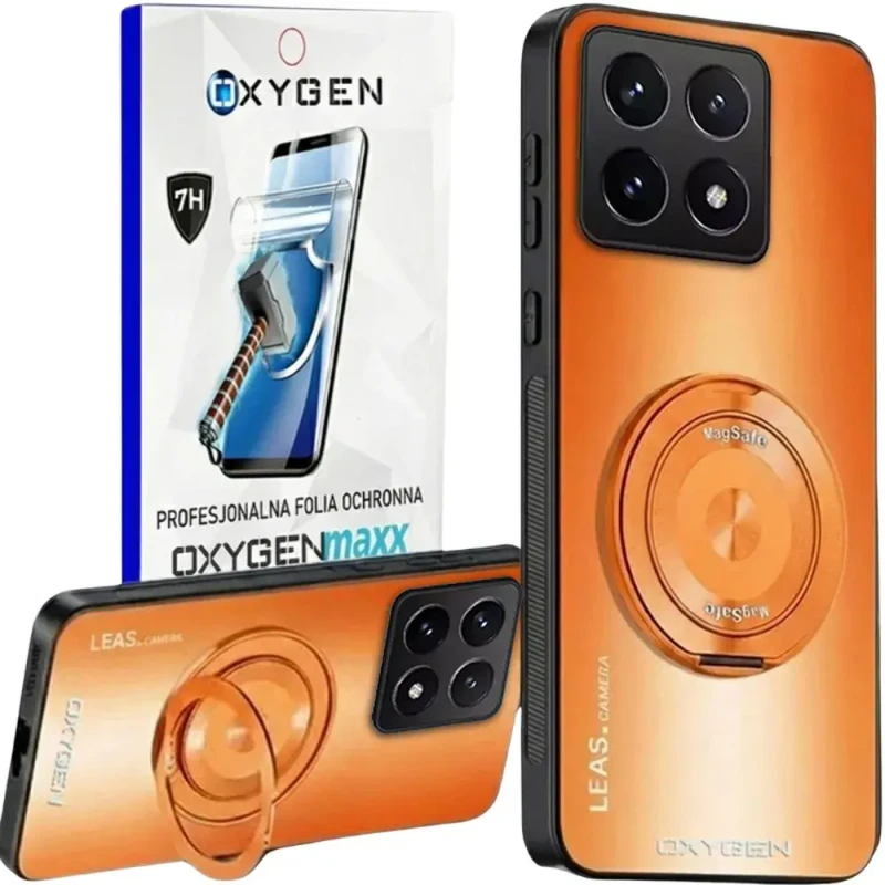 Etui na telefon Xiaomi 17 Pomarańczowe Oxygen LeaS MAGSafe  + Super Folia