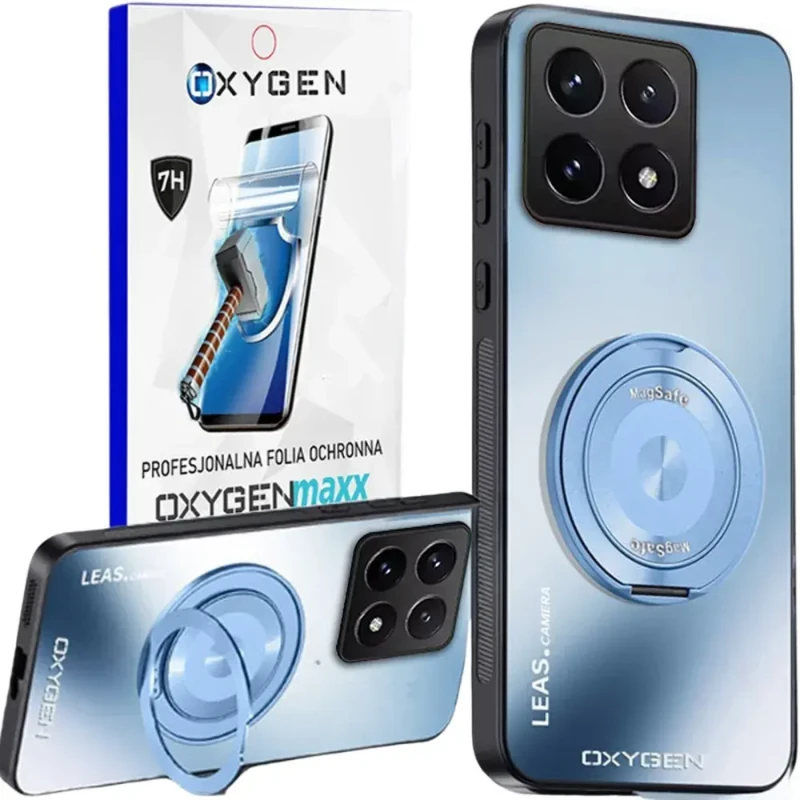 Etui na telefon Xiaomi 17 Niebieskie Oxygen LeaS MAGSafe  + Super Folia