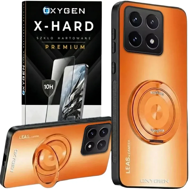 Etui na telefon Xiaomi 17 Pomarańczowe Oxygen LeaS MAGSafe  + Szkło Hartowane X-HARD