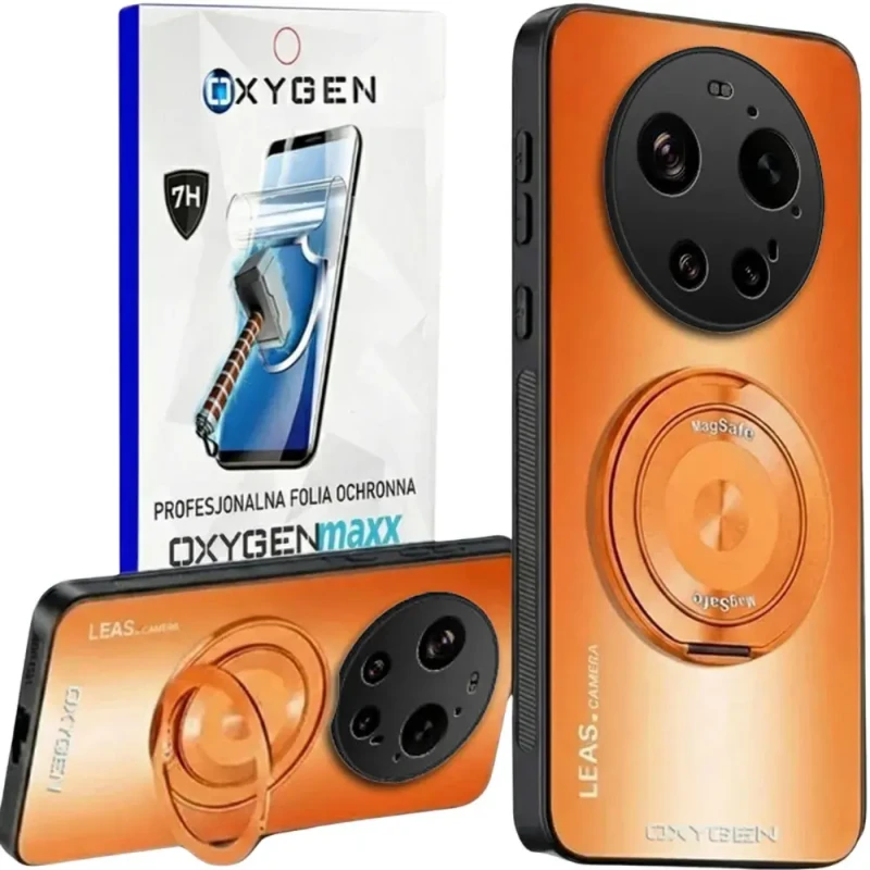 Etui na telefon Xiaomi 17 Ultra Pomarańczowe Oxygen LeaS MAGSafe  + Super Folia