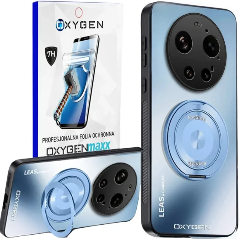 Etui na telefon Xiaomi 17 Ultra Niebieskie Oxygen LeaS MAGSafe  + Super Folia