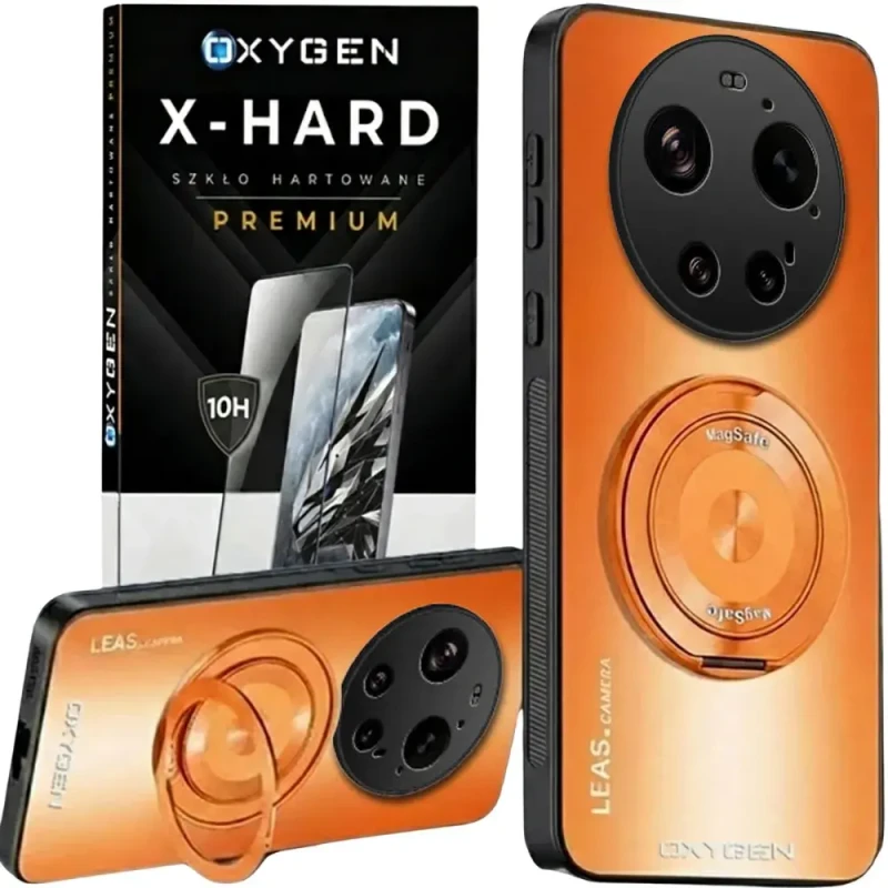 Etui na telefon Xiaomi 17 Ultra Pomarańczowe Oxygen LeaS MAGSafe  + Szkło Hartowane X-HARD