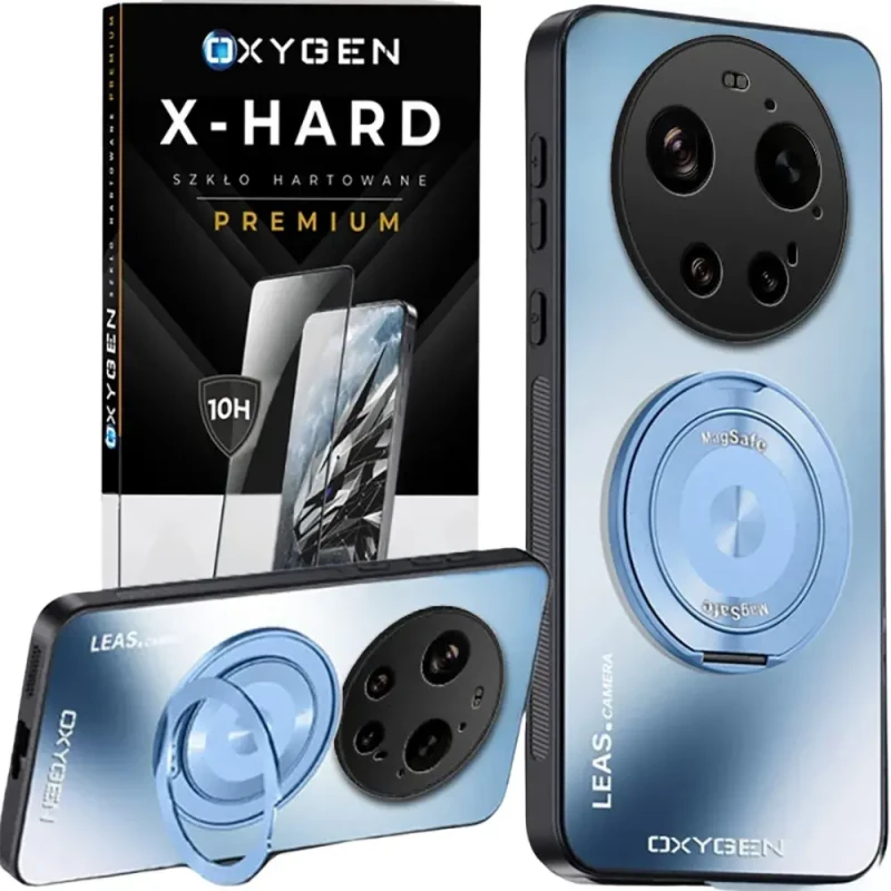 Etui na telefon Xiaomi 17 Ultra Niebieskie Oxygen LeaS MAGSafe  + Szkło Hartowane X-HARD