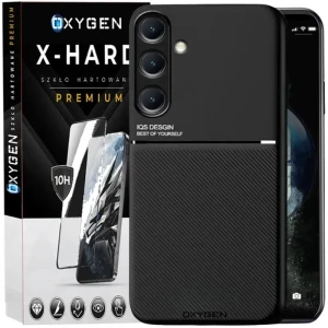 Etui na telefon Samsung Galaxy A57 Czarne Oxygen IQS + Szkło Hartowane X-HARD 
