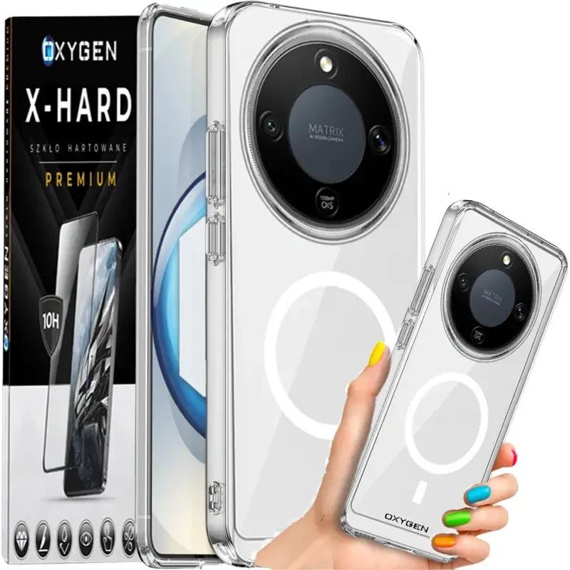 Etui na telefon Honor Magic8 Lite Bezbarwne Oxygen PURE MAGSafe + Szkło Hartowane X-HARD