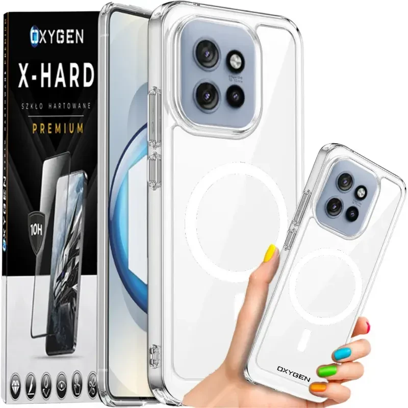 Etui na telefon Motorola Edge 50 Neo Bezbarwne Oxygen PURE MAGSafe + Szkło Hartowane X-HARD