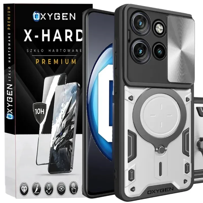 Etui na telefon Motorola Edge 60 Neo Srebrne Oxygen RR + Szkło Hartowane X-HARD