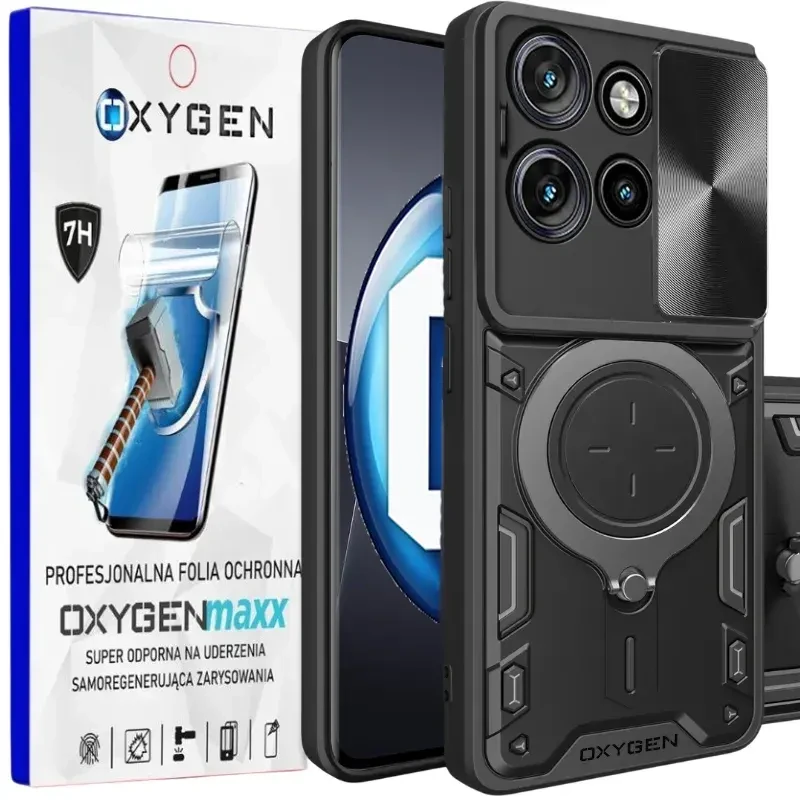 Etui na telefon Motorola Edge 50 Neo Czarne Oxygen RR + Super Folia