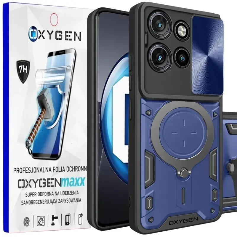 Etui na telefon Motorola Edge 50 Neo Niebieskie Oxygen RR + Super Folia