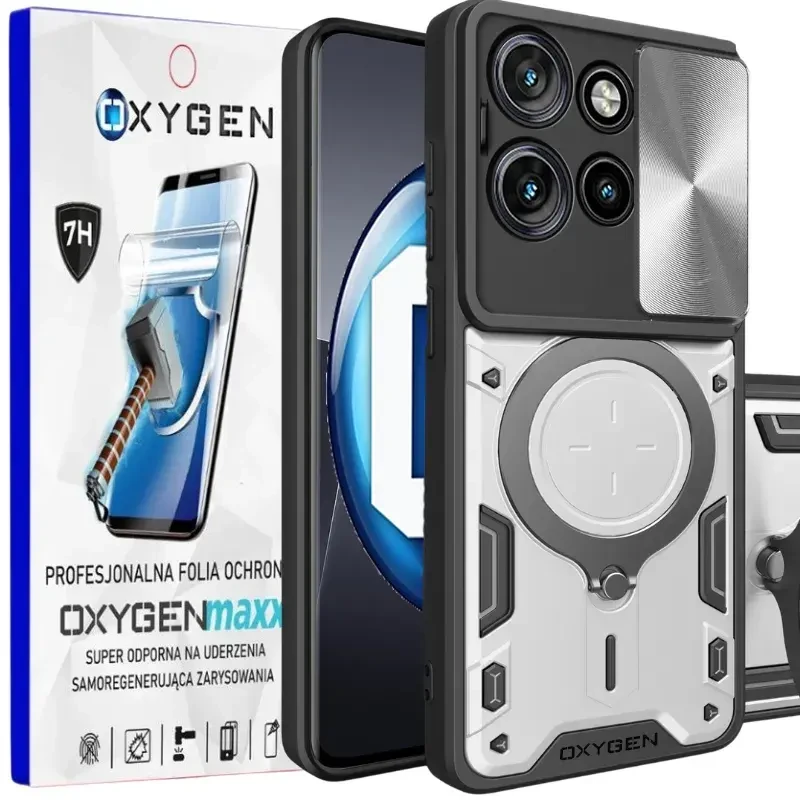 Etui na telefon Motorola Edge 50 Neo Srebrne Oxygen RR + Super Folia