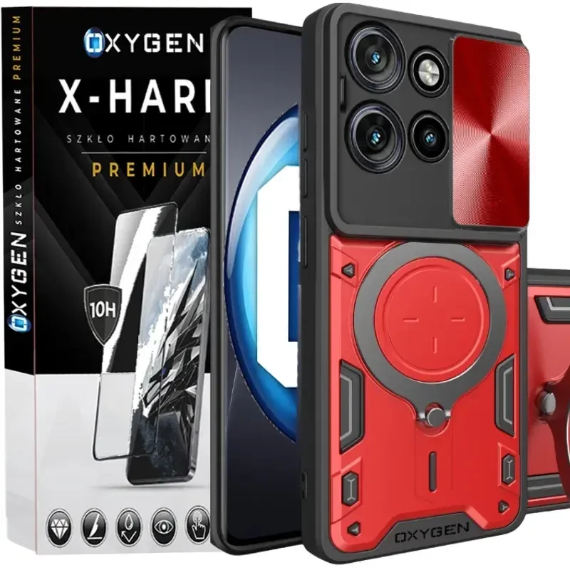 Etui na telefon Motorola Edge 50 Neo Czerwone Oxygen RR + Szkło Hartowane X-HARD